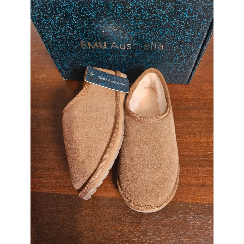 EMU Australia Wallaby Pico Kids Size 1 Chestnut Brown Wool Lined Suede Slippers